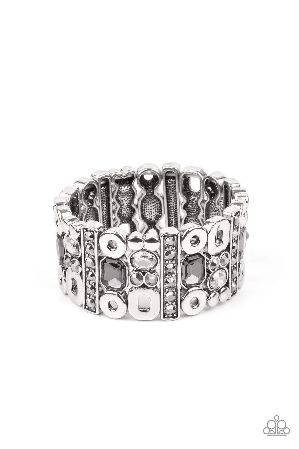 Dynamically Diverse Silver Hematite and Smoky Rhinestone Bracelet - Paparazzi Accessories