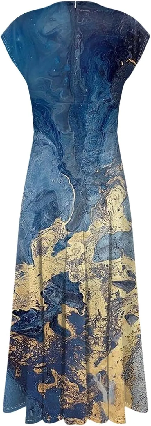 Easter Dresses for Women 2025 Short Sleeve Flower Swing Dress Sexy Deep V Neck Flowy Maxi Dress Boho Frocks