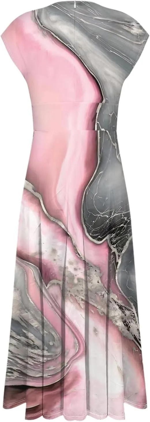 Easter Dresses for Women 2025 Short Sleeve Flower Swing Dress Sexy Deep V Neck Flowy Maxi Dress Boho Frocks