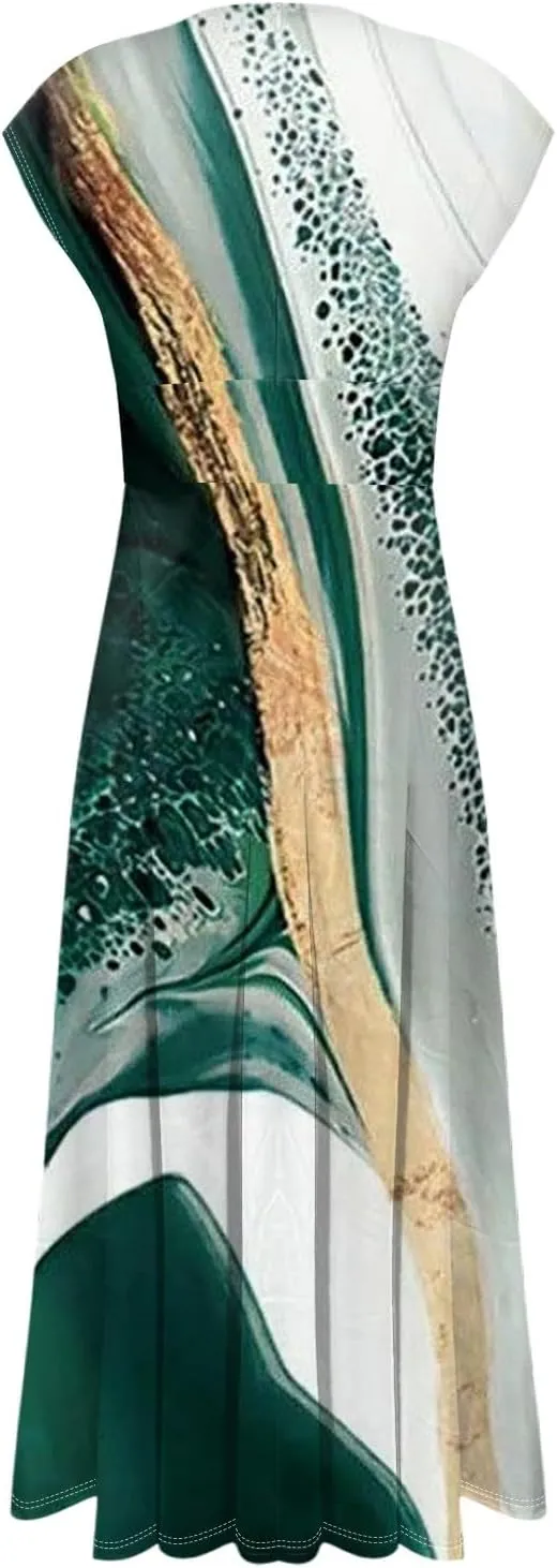 Easter Dresses for Women 2025 Short Sleeve Flower Swing Dress Sexy Deep V Neck Flowy Maxi Dress Boho Frocks