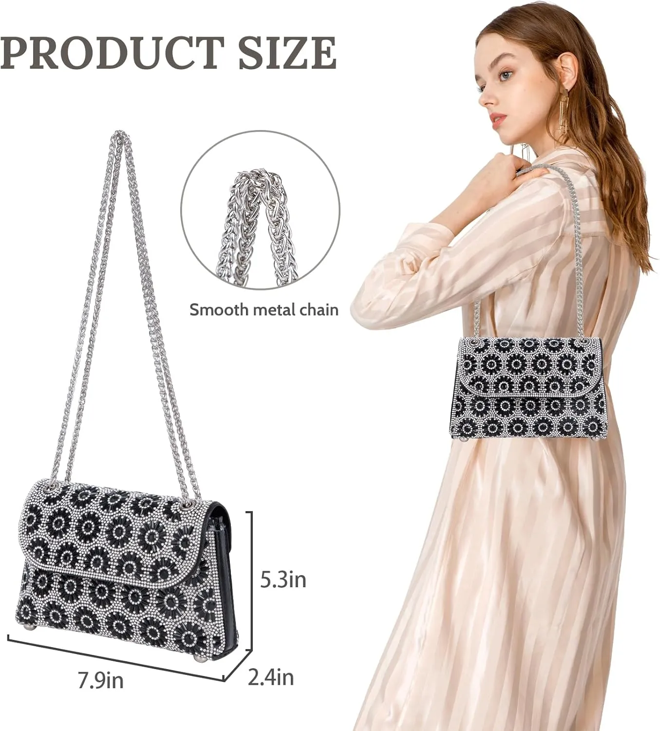Evening Bling Handbags Crystals Rhinestone PursesShoulder Bags Crossbody Bag for Women Clutch Purse with Chain