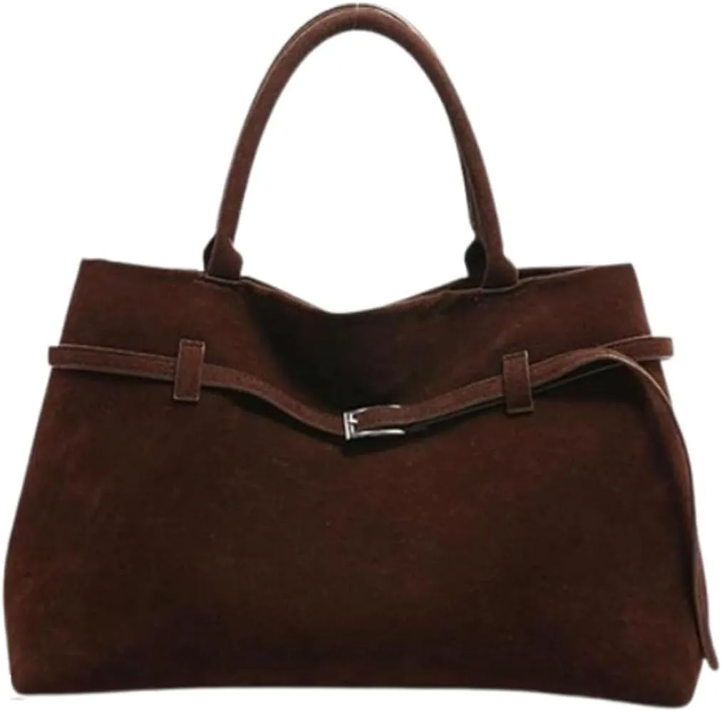 Faux Suede Bag Shoulder Hobo Bag Tote, Women's Large Brown Top Handle Work Tote