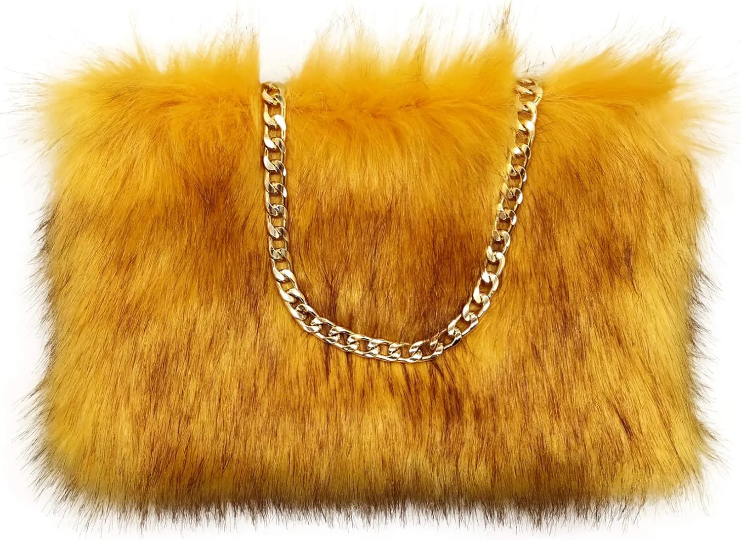 FHQHTH Faux Fox Fur Purse Fuzzy Handbags for Women Evening Handbags Al alloy Shoulder Strap