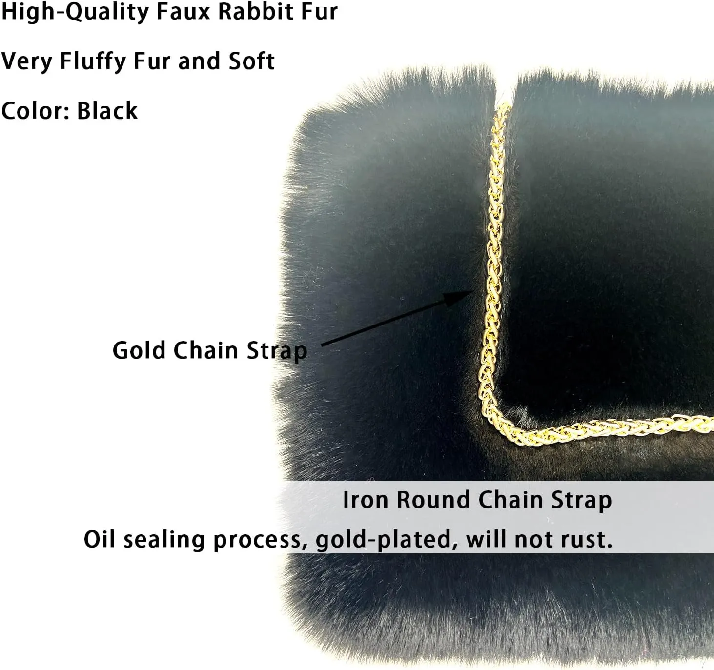 FHQHTH Faux Fox Fur Purse Fuzzy Handbags for Women Evening Handbags Iron Round Chain Strap Shoulder Strap