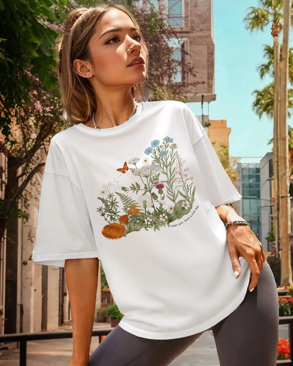Flafens Graphic Tees T Shirts for Women - Cute Womens T-Shirts Cotton Tshirts Tops Teens Girls