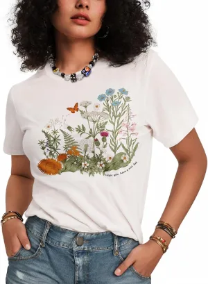 Flafens Graphic Tees T Shirts for Women - Cute Womens T-Shirts Cotton Tshirts Tops Teens Girls