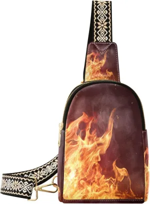 Flame Fire Fanny Pack Crossbody PC Leather Small Sling Bag for Women Fashion Waist Packs Chest Bag for Travel Sports Running Hiking