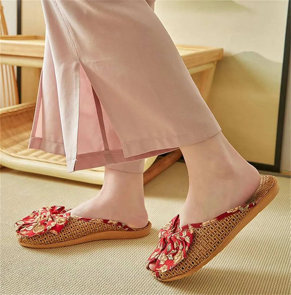 Flat Slippers for Woman Men Open Toe Floral Sandals Casual Slipper Bowknot Beach Shower Shoes Summer Non-Slip Slides