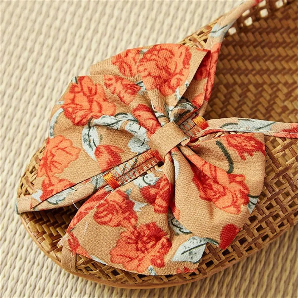 Flat Slippers for Woman Men Open Toe Floral Sandals Casual Slipper Bowknot Beach Shower Shoes Summer Non-Slip Slides