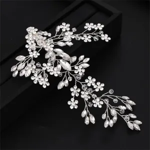 Flower Hair Clip Headband For Women Bride Rhinestones Hairpin Bridal Wedding Hair Accessories Jewelry Silver