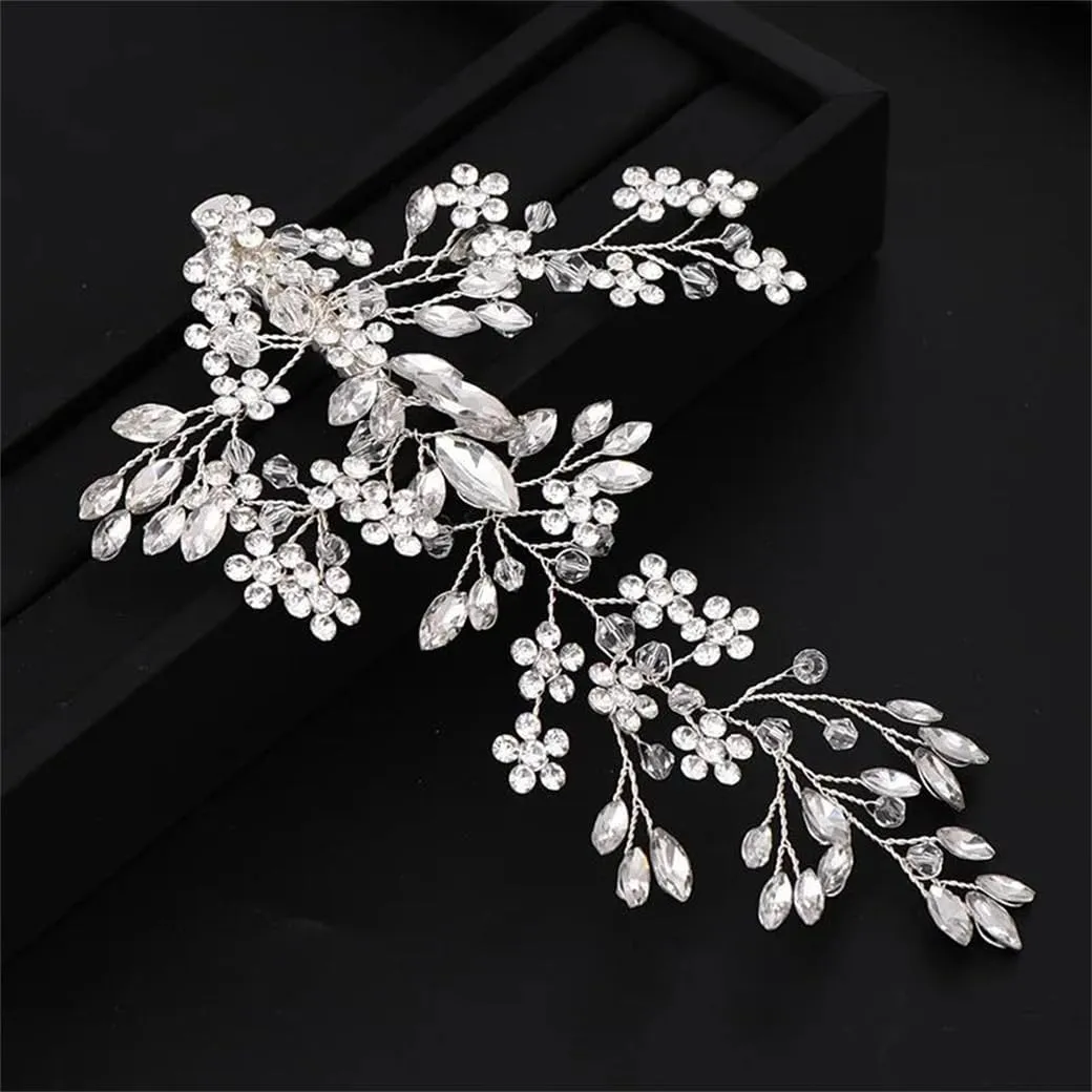 Flower Hair Clip Headband For Women Bride Rhinestones Hairpin Bridal Wedding Hair Accessories Jewelry Silver
