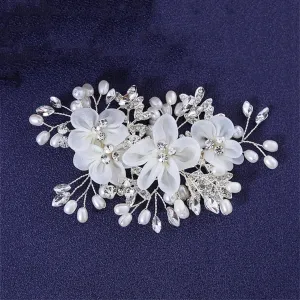 Flower Hair Comb Clip Pin Rhinestones Headband For Women Prom Bridal Wedding Hair Accessories Jewelry White