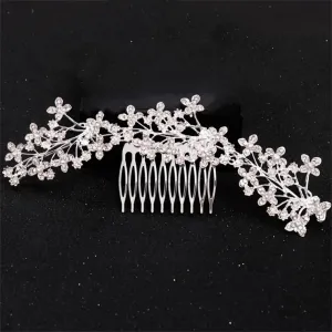 Flower Hair Comb Hairpin Headband For Women Bride Party Rhinestones Jewelry Wedding Hair Accessories Silver