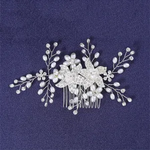 Flower Rhinestones Hair Comb Headband Accessories For Women Party Prom Bridal Wedding Hair Jewelry Silver