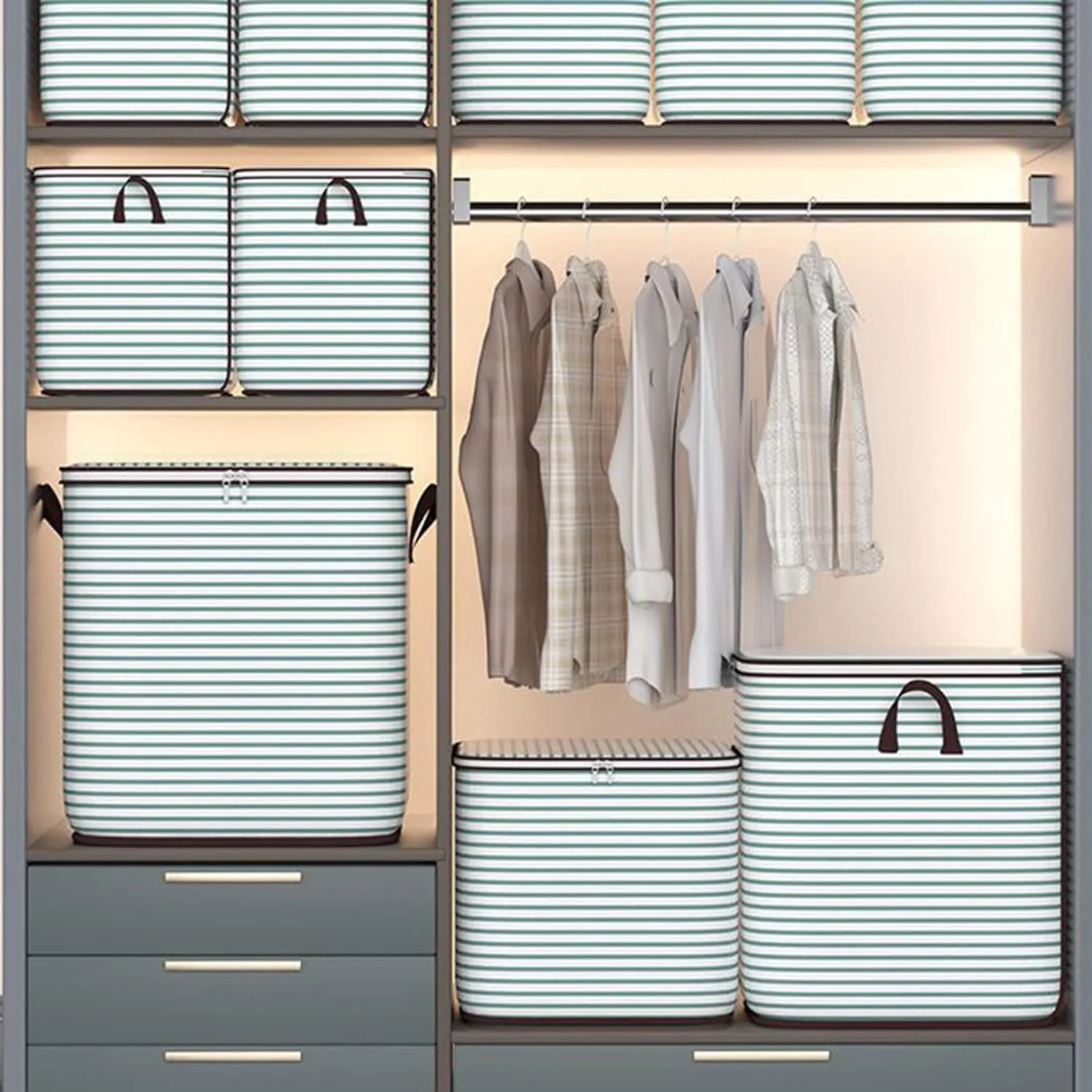 Foldable Closet Organizers and Storage with Sturdy Handle & Zipper Moving Boxes Under Bed Storage Clothing Storage Extra Large Storage Bags for Comforter, Closet, Bedding, Blankets