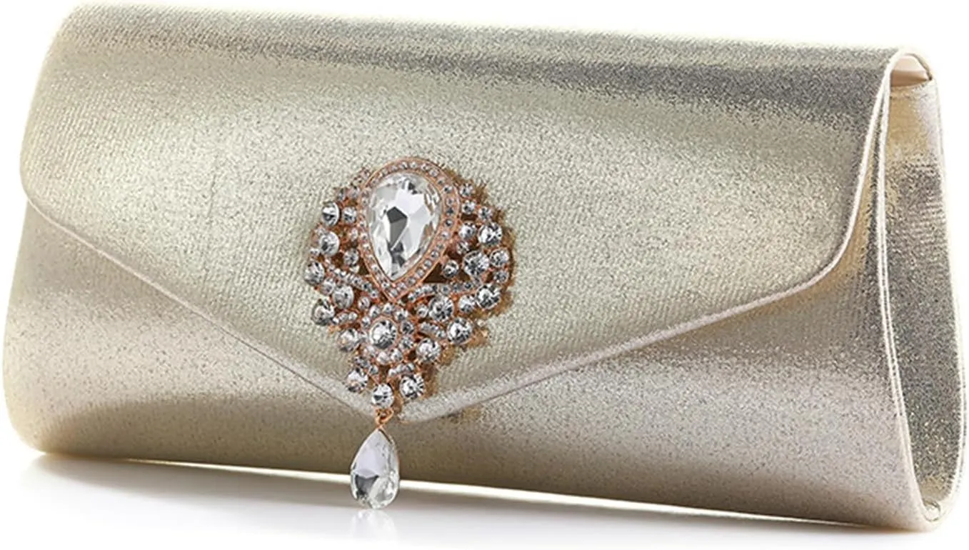Generic Flap Sparkling Evening Clutch Bag with Detachable Chain Shoulder Bag Small Phone Wallet Crossbody Bag for Wedding Prom, White, 9.25x4.33x1.96in