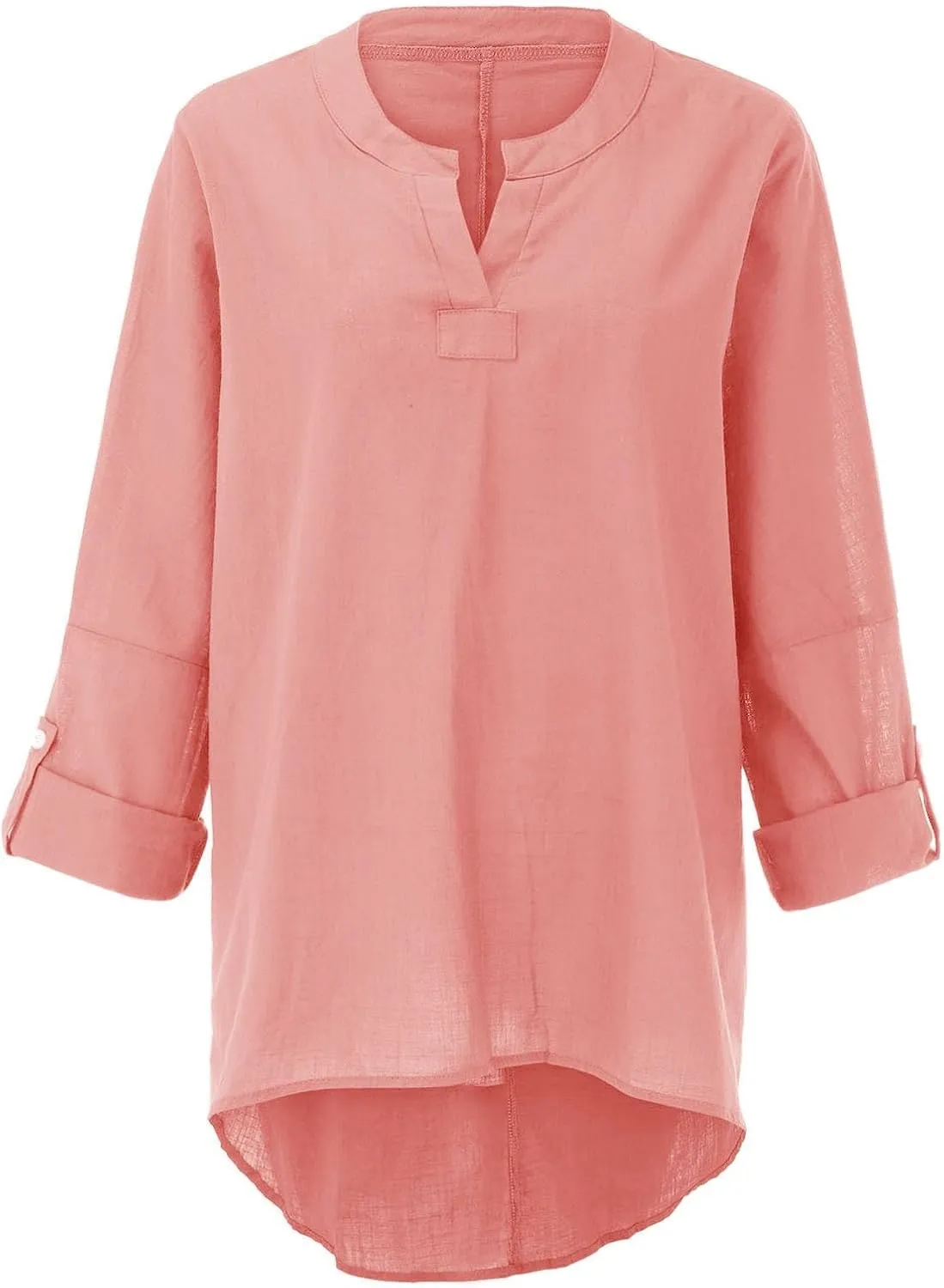 GIERIDUC Women's Long Sleeve Oversized T Shirts Side Slit Loose Casual V Neck Tunic Tops Roll-up Sleeve Soft Tshirts Blouse
