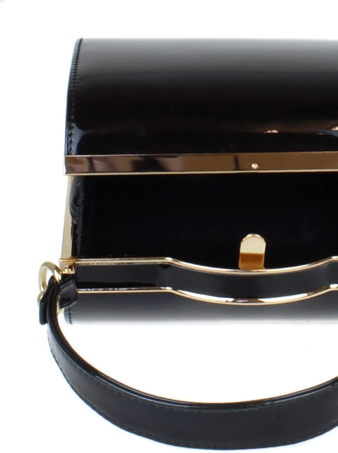 Girly HandBags Glossy Patent Faux Leather Clutch Bag Handle Closure Evening Handbag