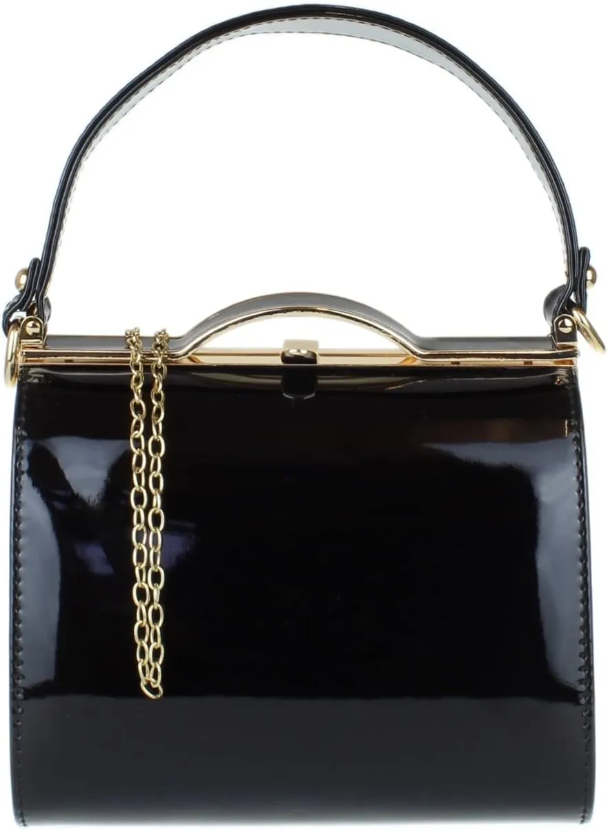 Girly HandBags Glossy Patent Faux Leather Clutch Bag Handle Closure Evening Handbag