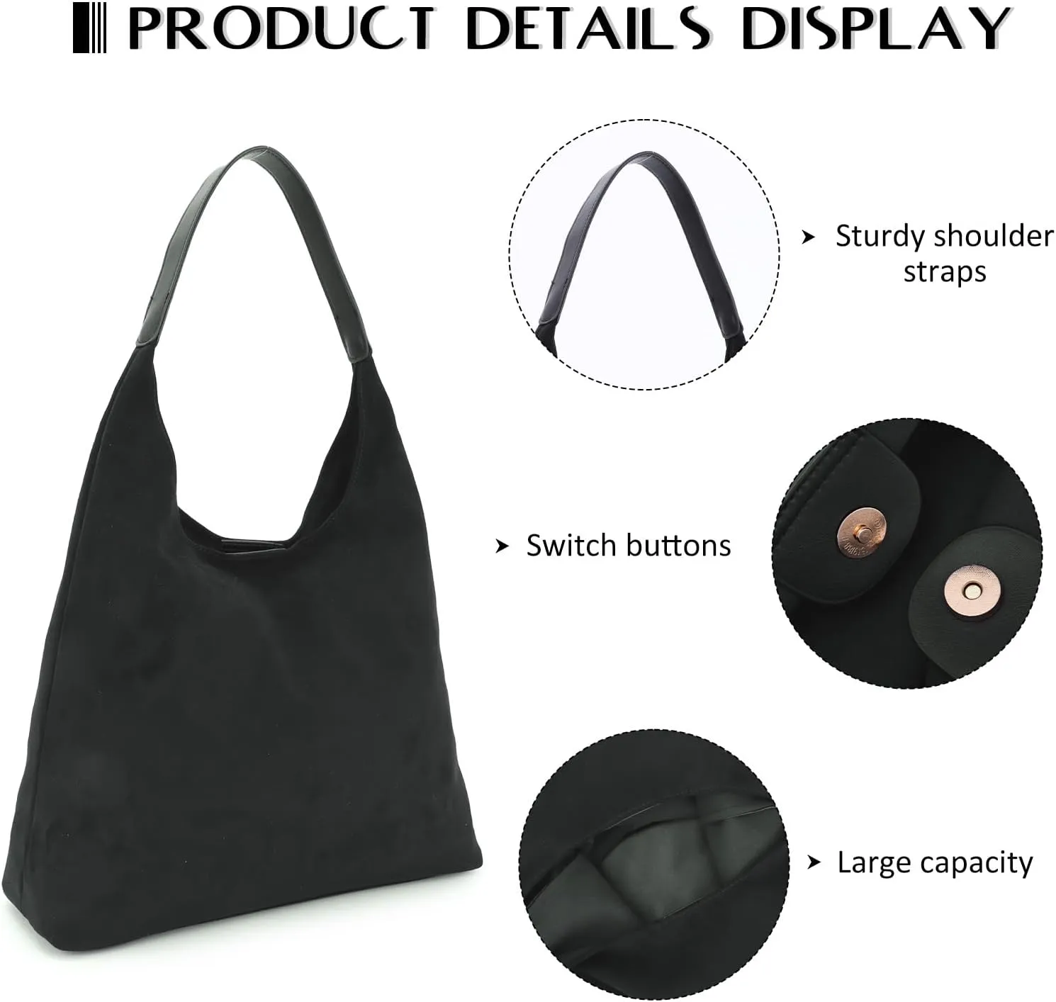 GOTOW Suede Hobo Bags for Women Brown Suede Tote Handbag Retro Suede Slouchy Shoulder Bag Office