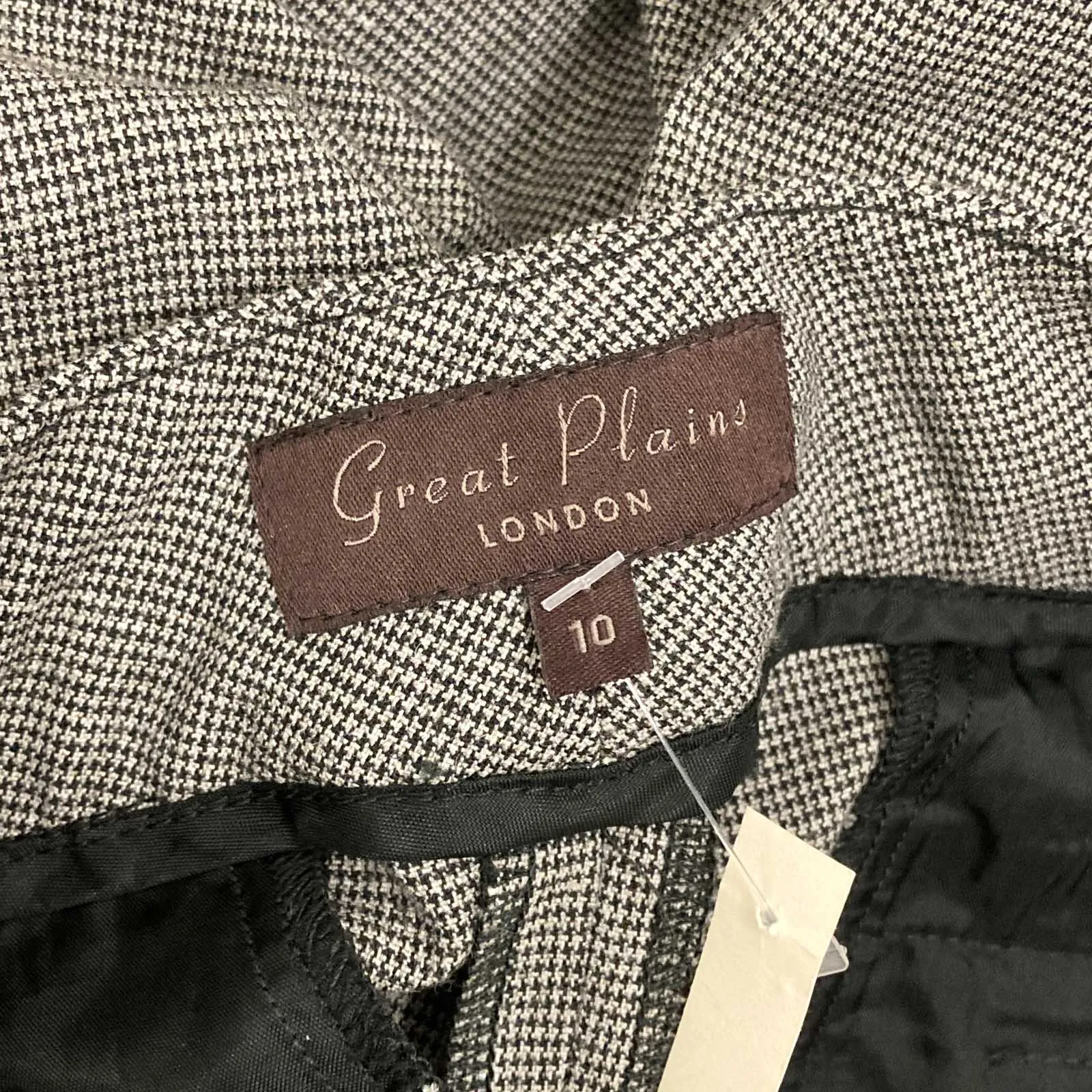 Great Plains Trousers Size 10 Grey Check Tailored Straight Leg
