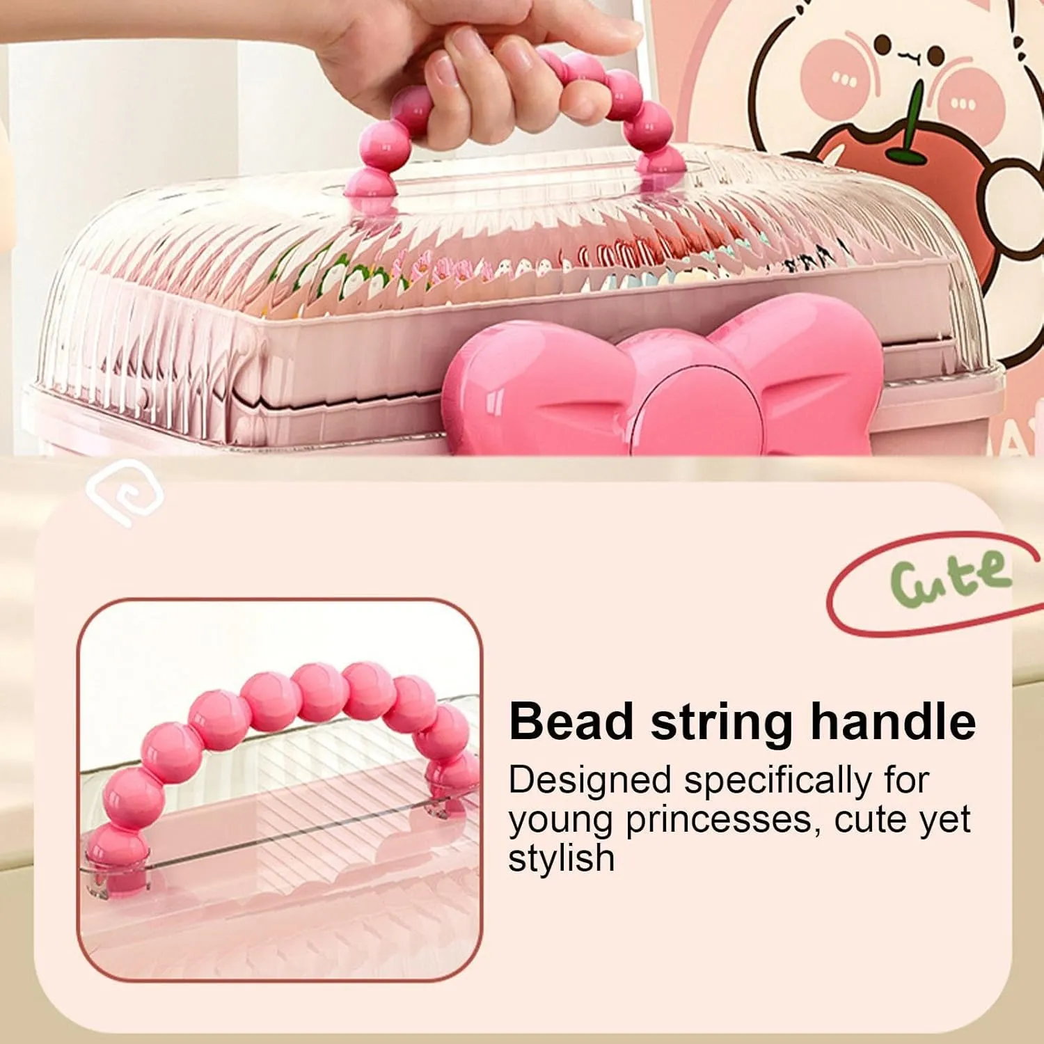 Hair Accessories Storage Box for Girls, 3 Layers Hair Accessory Organizer Box with Handle and Compartments, Craft Storage Boxes Jewellery Box Lockable Container for Hairbands Hair Ties Pins Clips