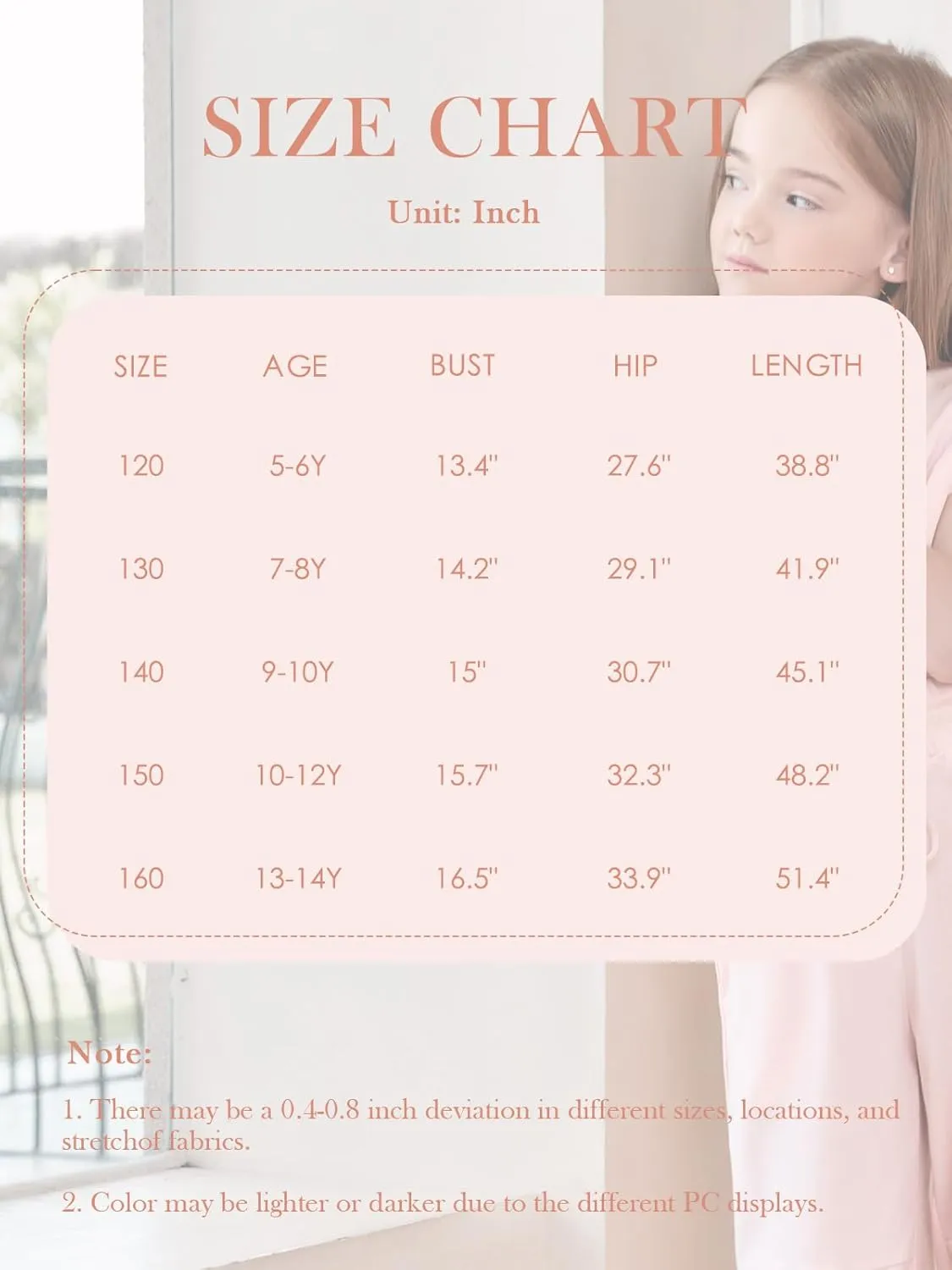 Haloumoning Girls Jumpsuits Kids Fashion Crewneck Elastic Waist Long Pants Rompers with Pockets 5-14 Years