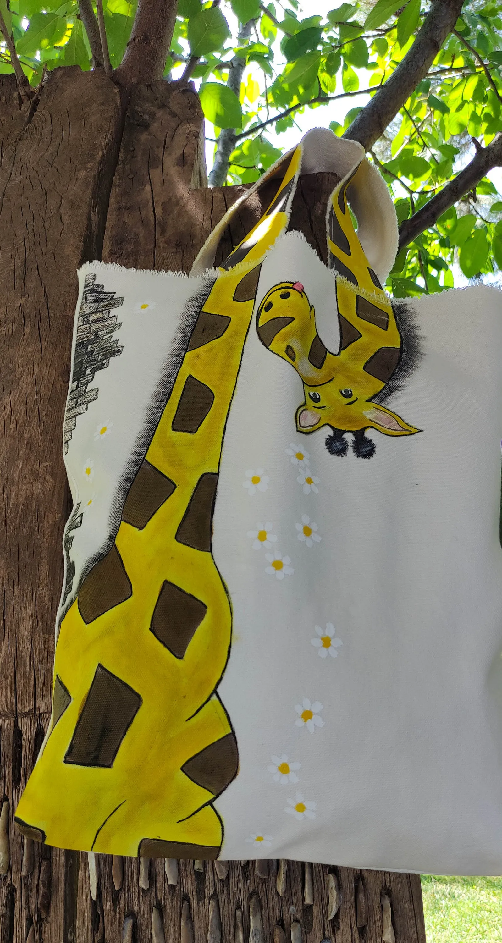 Hand Painted Giraffe Canvas Tote Bag