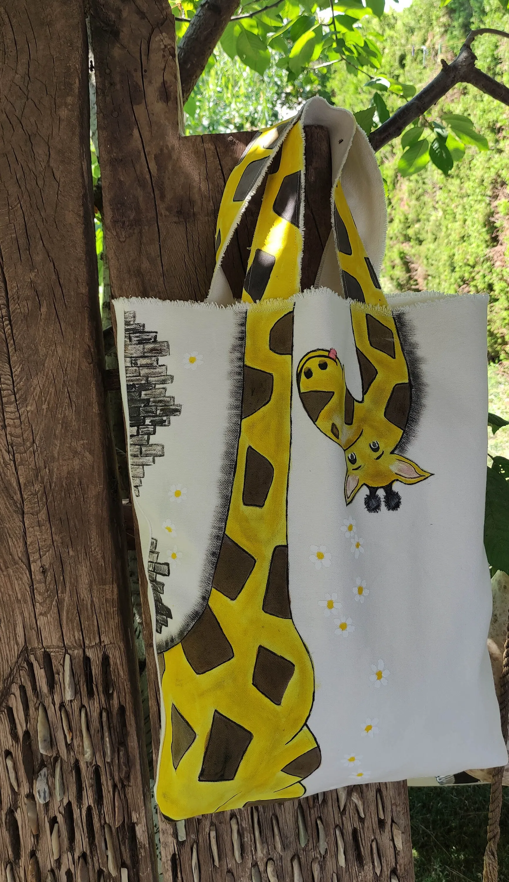 Hand Painted Giraffe Canvas Tote Bag