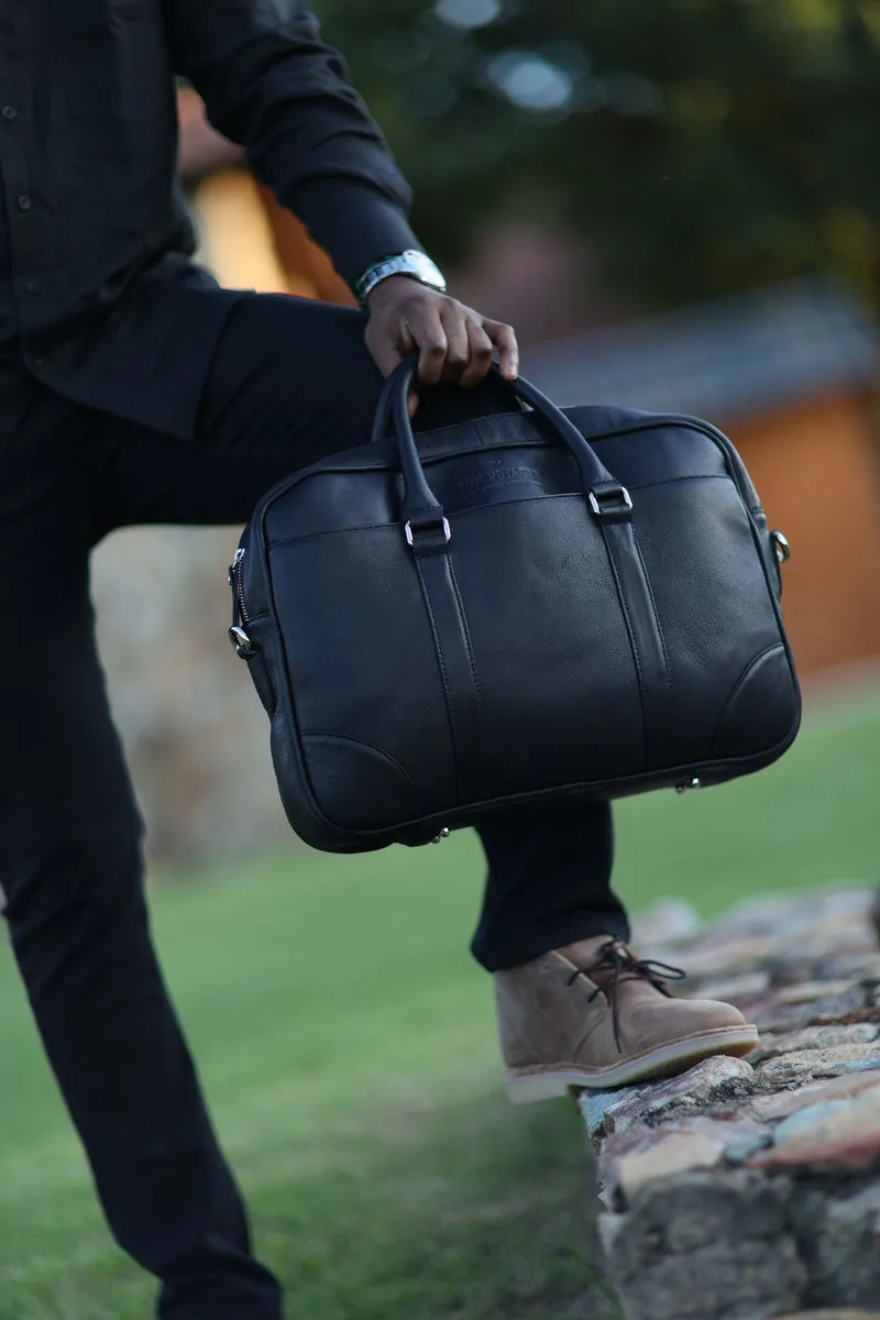 Hayden Leather Messenger Bag - Black