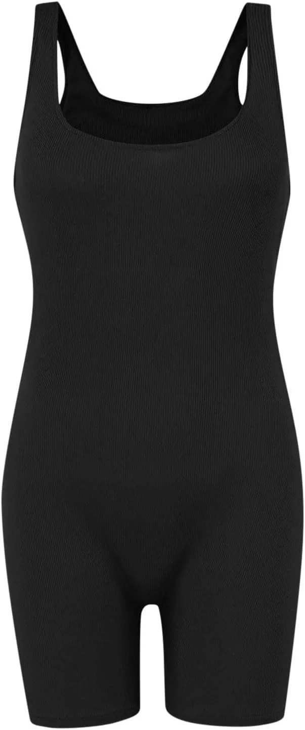 HGps8w Women's Summer Shapewear Rompers Workout One Piece Bodysuits Bodycon Shorts Jumpsuits Yoga Gym Outfits