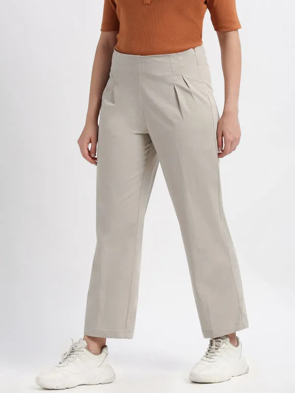 High Rise Beige Casual Fit Trouser