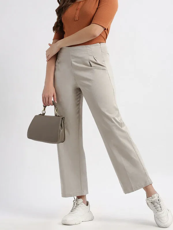 High Rise Beige Casual Fit Trouser