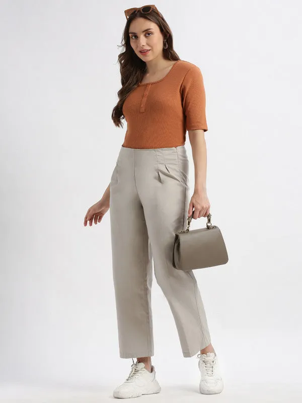 High Rise Beige Casual Fit Trouser