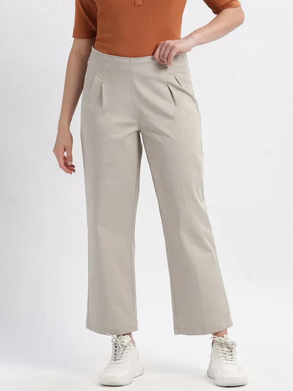 High Rise Beige Casual Fit Trouser