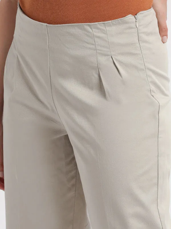 High Rise Beige Casual Fit Trouser
