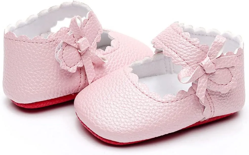 HONGTEYA Baby Girls Ballet Dress Shoes - Mary Jane Soft Sole Sidebow Toddler Moccasins