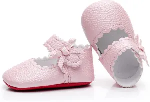 HONGTEYA Baby Girls Ballet Dress Shoes - Mary Jane Soft Sole Sidebow Toddler Moccasins