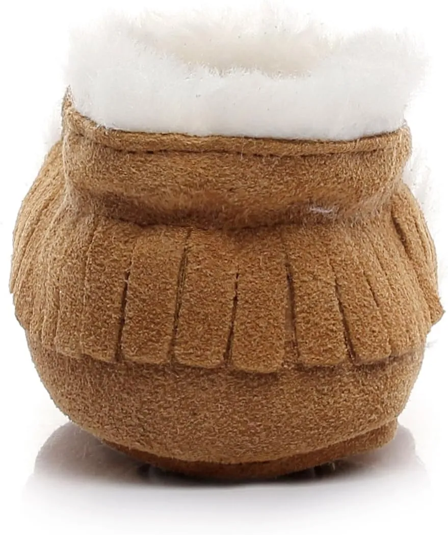 HONGTEYA Baby Moccasins with Fur Fleece Rubber Soles Warm Snow Boots Leather Baby Shoes for Boys Girls??