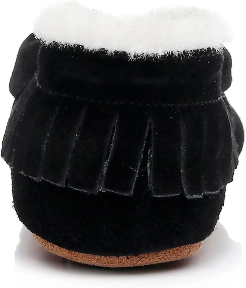 HONGTEYA Baby Moccasins with Fur Fleece Rubber Soles Warm Snow Boots Leather Baby Shoes for Boys Girls??
