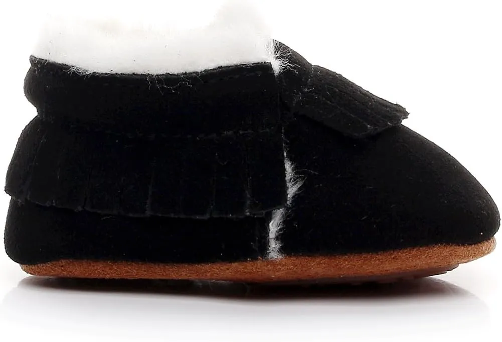HONGTEYA Baby Moccasins with Fur Fleece Rubber Soles Warm Snow Boots Leather Baby Shoes for Boys Girls??