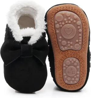 HONGTEYA Baby Moccasins with Fur Fleece Rubber Soles Warm Snow Boots Leather Baby Shoes for Boys Girls??