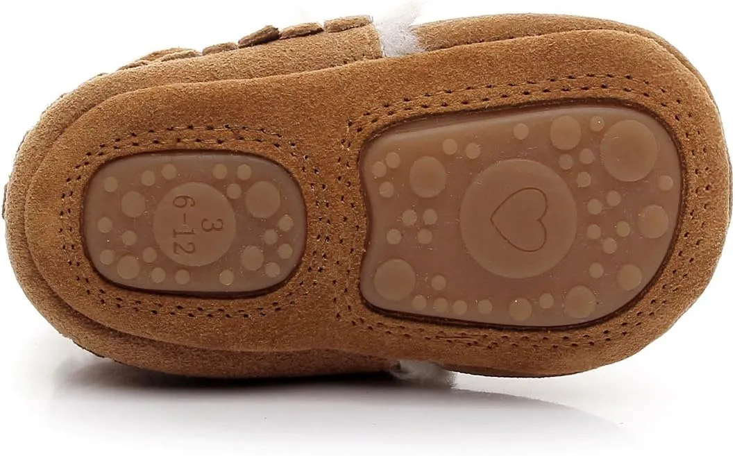 HONGTEYA Baby Moccasins with Fur Fleece Rubber Soles Warm Snow Boots Leather Baby Shoes for Boys Girls??