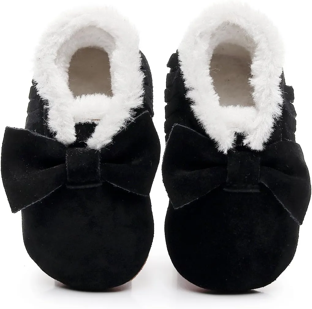 HONGTEYA Baby Moccasins with Fur Fleece Rubber Soles Warm Snow Boots Leather Baby Shoes for Boys Girls??