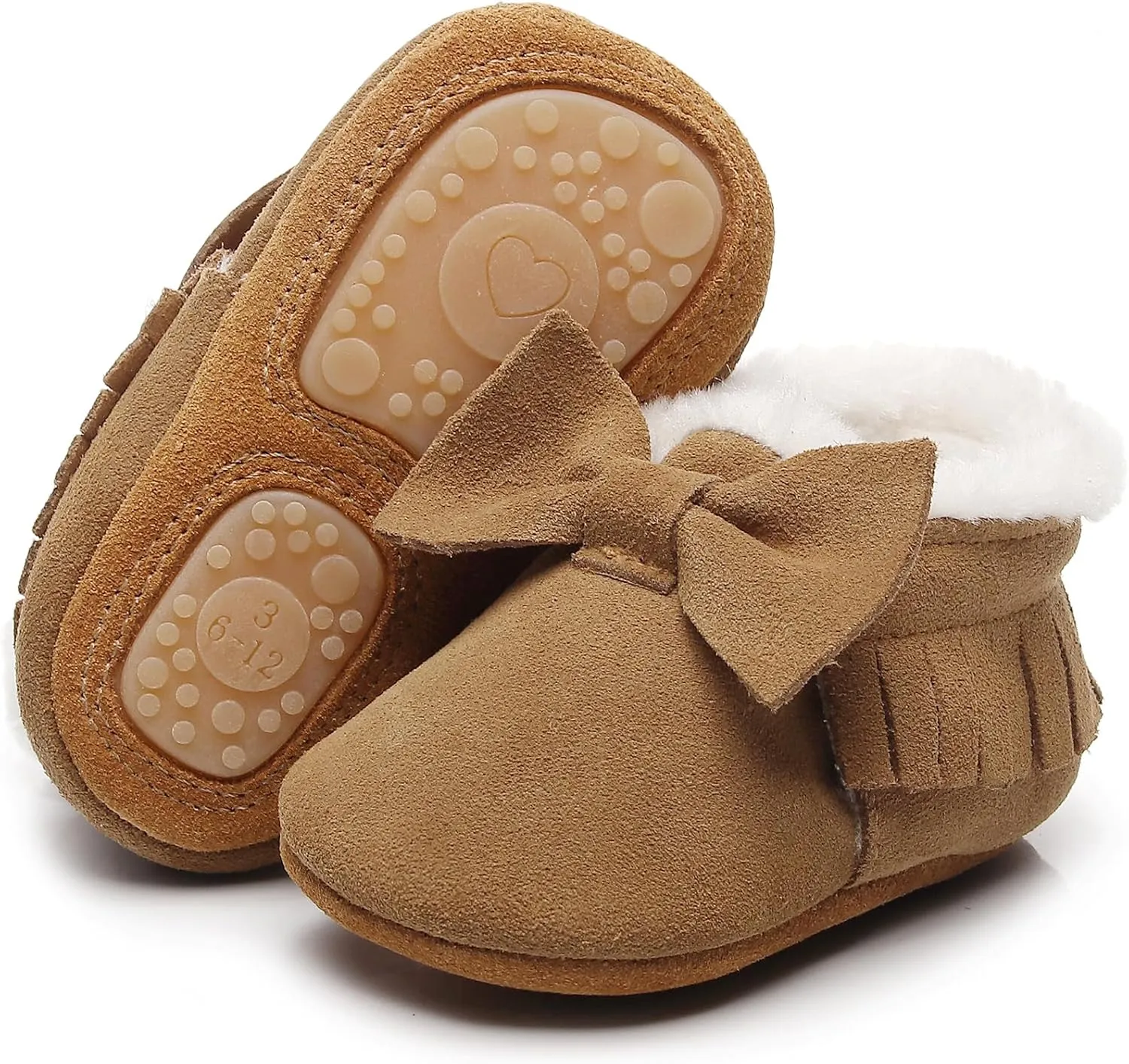 HONGTEYA Baby Moccasins with Fur Fleece Rubber Soles Warm Snow Boots Leather Baby Shoes for Boys Girls??