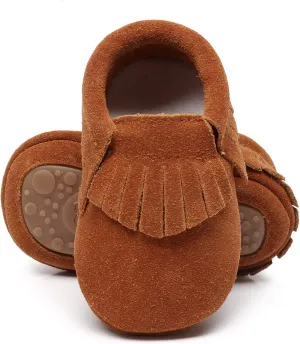 HONGTEYA Leather Baby Moccasins Hard Soled Tassel Crib Toddler Shoes for Boys and Girls??