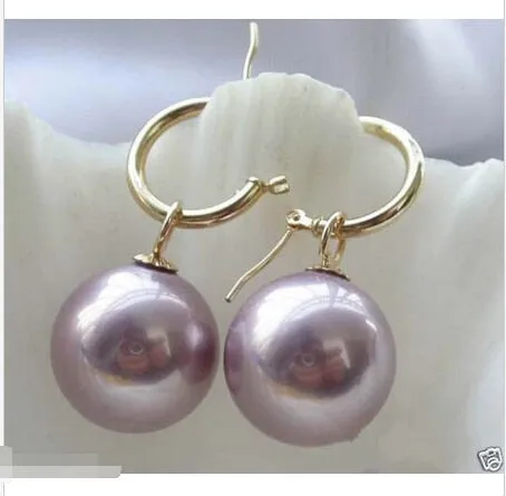 Huge 14mm Tahitian Light Purple South Pacific Sea Pearl Earring