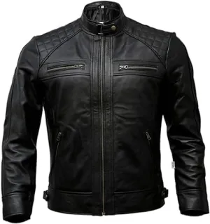 Jacket Hub Men's Genuine Lambskin Leather Biker Jacket | Premium Vintage Caf Racer Motorcycle Jacket | Motorcycle Jacket
