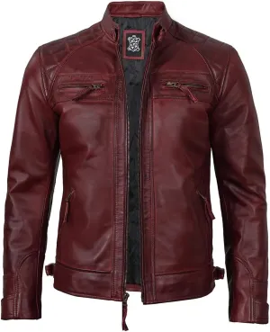 Jacket Hub Men's Genuine Lambskin Leather Biker Jacket | Premium Vintage Caf Racer Motorcycle Jacket | Motorcycle Jacket