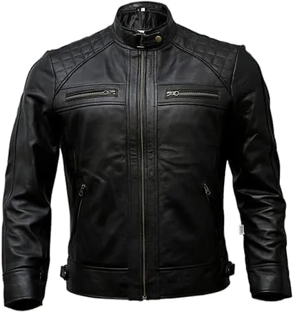 Jacket Hub Men's Genuine Lambskin Leather Biker Jacket | Premium Vintage Caf Racer Motorcycle Jacket | Motorcycle Jacket